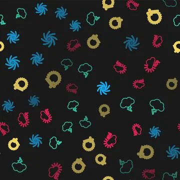 Set line Tornado, Storm, Wind and sun and Cloudy with snow on seamless pattern Stock Illustration