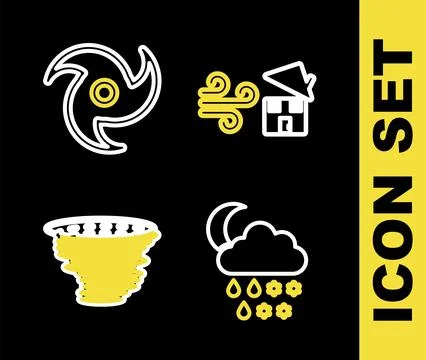 Set line Tornado swirl, Cloud with snow, rain, moon,  and  icon. Vector 스톡 일러스트