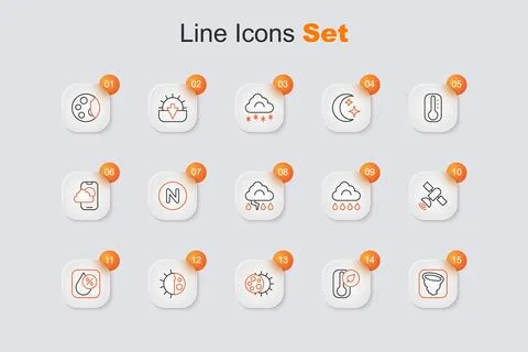 Set line Tornado, Thermometer, Eclipse of the sun, Day night cycle, Water d.. Stockillustratie