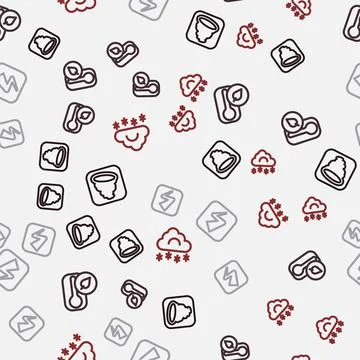 Set line Tornado, Thermometer, Lightning bolt and Cloud with snow on seamless 스톡 일러스트