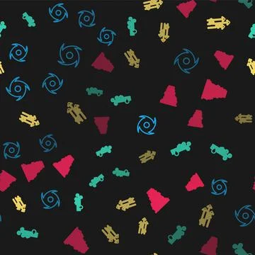 Set line Tornado, Wind and rain with snow, and on seamless pattern. Vector Stock Illustration