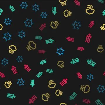 Set line Tornado, Wind and rain with snow, Cloud and on seamless pattern. Vector 스톡 일러스트
