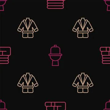 Set line Towel stack, Bathrobe and Toilet bowl on seamless pattern. Vector イラスト素材