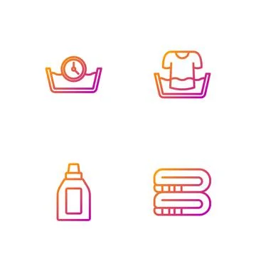 Set line Towel stack, Bottle for cleaning agent, Time wash and Basin with shirt 库存插图