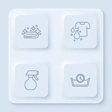 Set line Towel stack, Dirty t-shirt, Water spray bottle and Time wash. Whit.. Stock Illustration