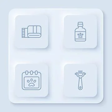 Set line Towel stack, Dog medicine bottle, Calendar grooming and Hair brush for 스톡 일러스트