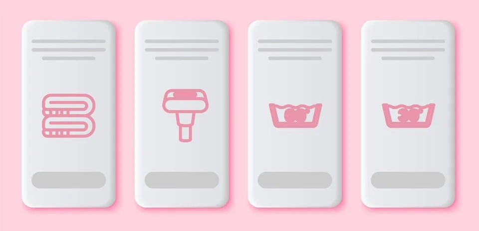 Set line Towel stack, Garment steamer, Temperature wash and . White rectangle イラスト素材