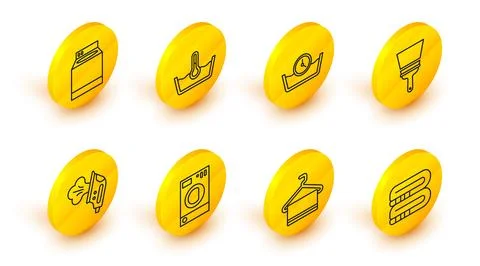 Set line Towel stack, on hanger, Washer, Electric iron, Rubber cleaner for .. Stock Illustration