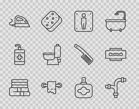 Set line Towel stack, Industry metallic pipe, Male toilet, Toilet paper roll Illustrazione stock