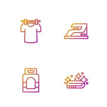 Set line Towel stack, Laundry detergent, Drying clothes and Electric iron 스톡 일러스트
