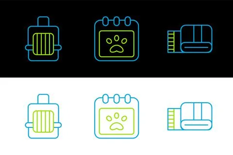 Set line Towel stack, Pet carry case and Calendar grooming icon. Vector Illustrazione stock