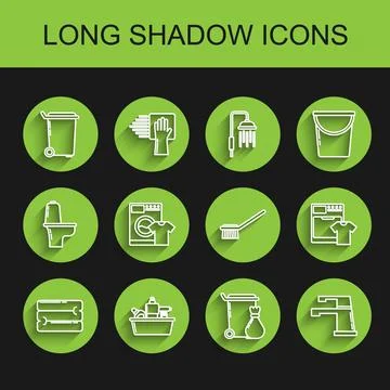 Set line Towel stack, Plastic bottles for liquid dishwashing liquid, Trash .. 스톡 일러스트