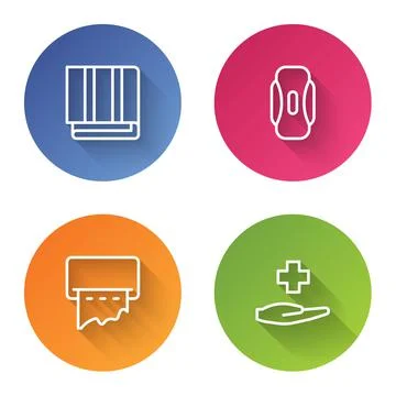 Set line Towel stack, Sanitary napkin, Paper towel dispenser on wall and Cross Stock Illustration