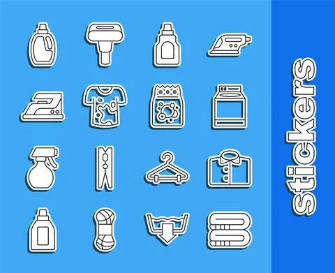 Set line Towel stack, T-shirt, Washer, Bottle for cleaning agent, Dirty t-shirt イラスト素材