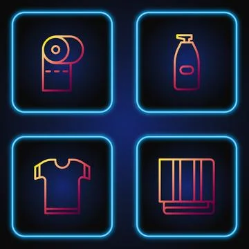 Set line Towel stack, T-shirt, Toilet paper roll and Bottle of liquid antibac Stock Illustration