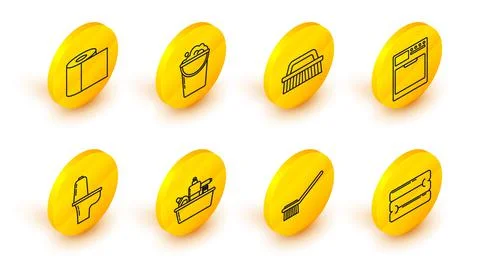 Set line Towel stack, Toilet brush, Plastic bottles for liquid dishwashing Stockillustratie