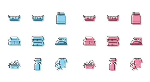 Set line Towel stack, Water spray bottle, Temperature wash, Dirty t-shirt イラスト素材