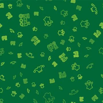 Set line Toy train, Jester hat with bells and Ghost on seamless pattern. Vect Stock Illustration