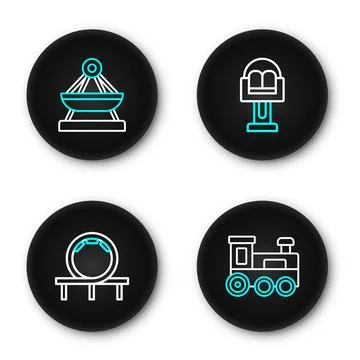 Set line Toy train, Roller coaster, Attraction carousel and Circus ticket i.. Stockillustratie