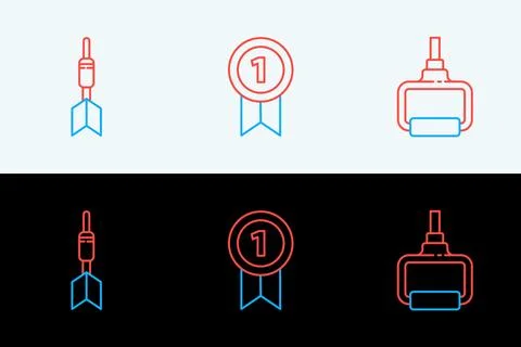 Set line TPX loop training equipment, Dart arrow and Medal icon. Vector Stock Illustration