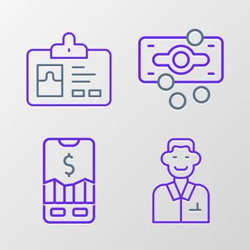 Set line Trader, Mobile stock trading, Stacks paper money cash and Identifica Illustrazione stock