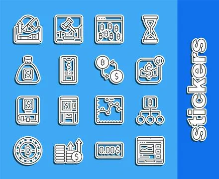 Set line Trading courses, Blockchain technology Bitcoin, Mobile stock tradi.. Stock Illustration