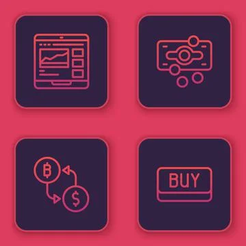 Set line Trading courses, Cryptocurrency exchange, Stacks paper money cash and Stock Illustration