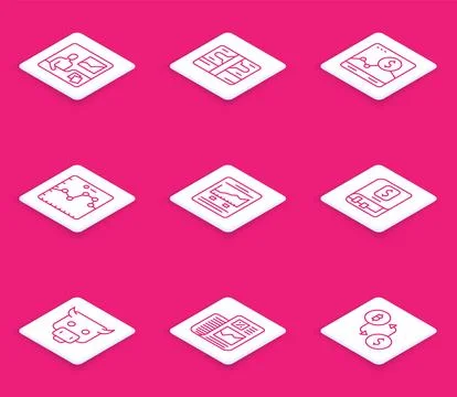 Set line Trading courses, Stacks paper money cash, Website with growth grap.. イラスト素材