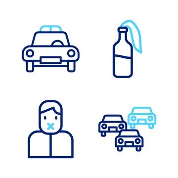 Set line Traffic jam, Censor and freedom of speech, Cocktail molotov and Police Stock Illustration