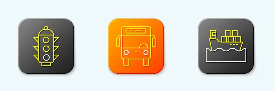 Set line Traffic light, Bus and Cargo ship with boxes icon. Vector イラスト素材