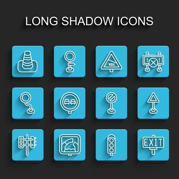 Set line Traffic light, Drawbridge ahead, cone, Fire exit, No overtaking road Stock Illustration