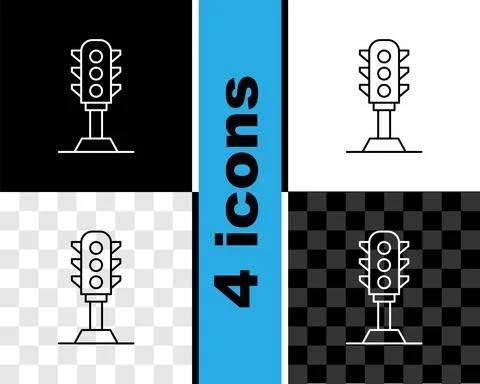 Set line Traffic light icon isolated on black and white, transparent background Stock Illustration