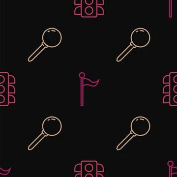 Set line Traffic light, Push pin and Location marker on seamless pattern. Vector Stock Illustration