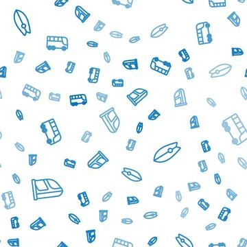 Set line Train and railway, Surfboard and Bus on seamless pattern. Vector Stock Illustration