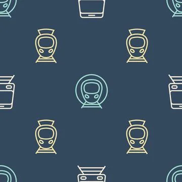Set line Train and railway, Tram and on seamless pattern. Vector Illustrazione stock