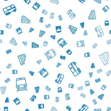 Set line Train and railway, Bus and Cruise ship on seamless pattern. Vector Illustrazione stock