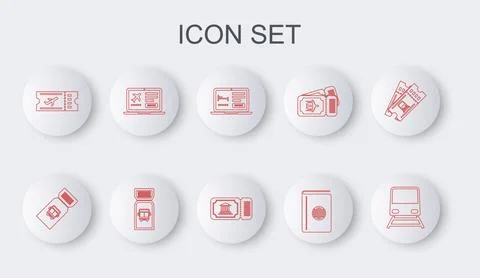 Set line Train, Bus ticket, Online hotel booking, Cover travel guide, Airline イラスト素材