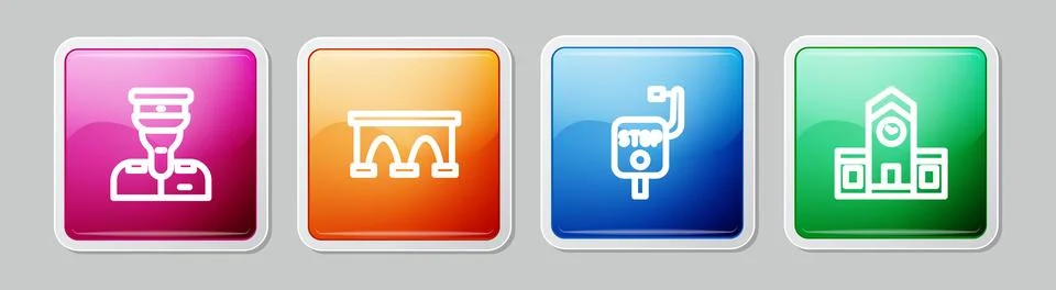 Set line Train conductor, Bridge for train, Emergency brake and Railway station Stock Illustration