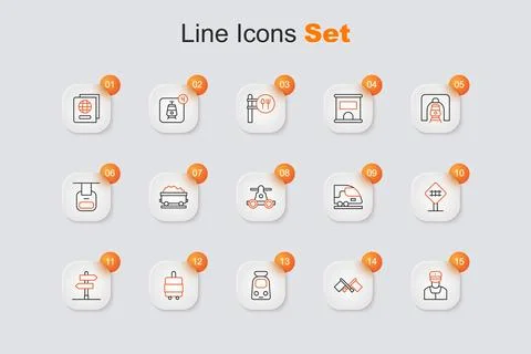 Set line Train conductor, Flag, and railway, Suitcase, Road traffic sign, R.. Stock Illustration