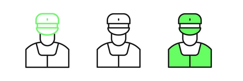 Set line Train conductor icon isolated on white background.  Vector Stock Illustration