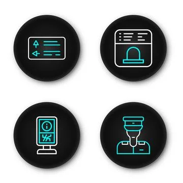 Set line Train conductor, Information stand, Ticket office buy tickets and .. Stock Illustration