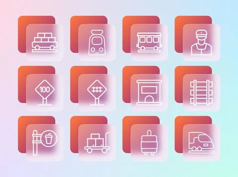 Set line Train conductor, Trolley suitcase, Ticket office buy tickets, Suit.. Stock Illustration