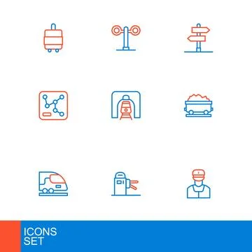 Set line Train conductor, Turnstile, High-speed train, Coal wagon, Railway .. Stock Illustration