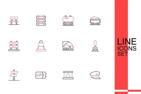 Set line Train driver hat, Railway tunnel, ticket, Road traffic sign, Arrow.. イラスト素材