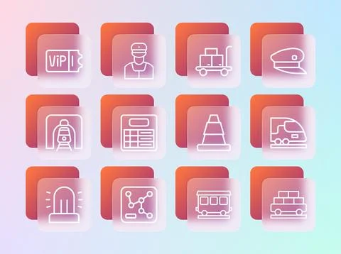 Set line Train driver hat, Railway map, Traffic cone, Passenger train cars,.. イラスト素材