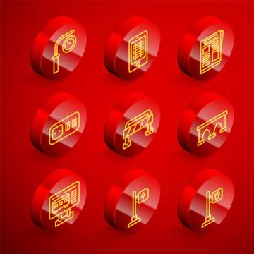 Set line Train station clock, Buy train ticket online, News, Electrical outlet Stock Illustration