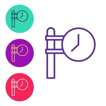 Set line Train station clock icon isolated on white background. Set icons Stock Illustration