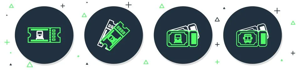 Set line Train ticket,  and Bus icon. Vector 스톡 일러스트