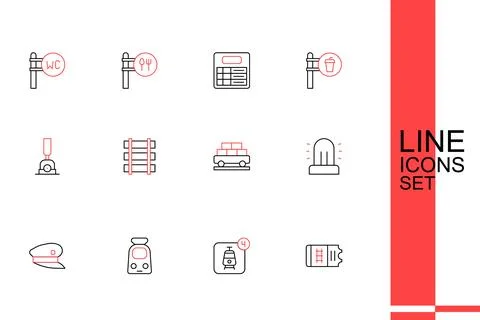 Set line Train ticket, Online booking, and railway, driver hat, Flasher sir.. イラスト素材