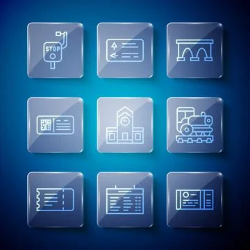 Set line Train ticket, station board, Bridge for train, Railway, QR code, Eme イラスト素材